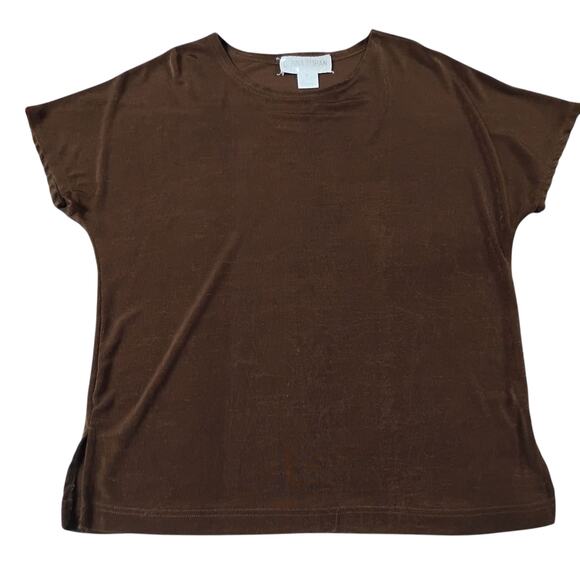 Donna Toran M Top 🤎 Brown Raglan Sleeve Stretchy Casual Side Slit Blouse - Picture 13 of 13